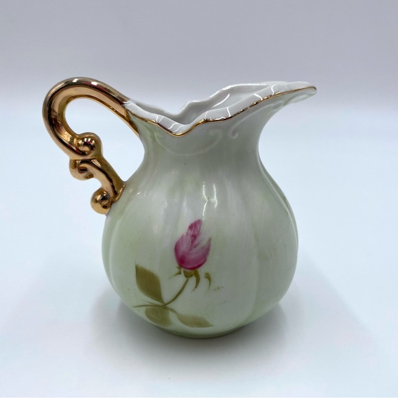 Vintage Lefton China Green Heritage Cabbage Rose 4577 Mini Pitcher And Basin - Picture 5 of 14